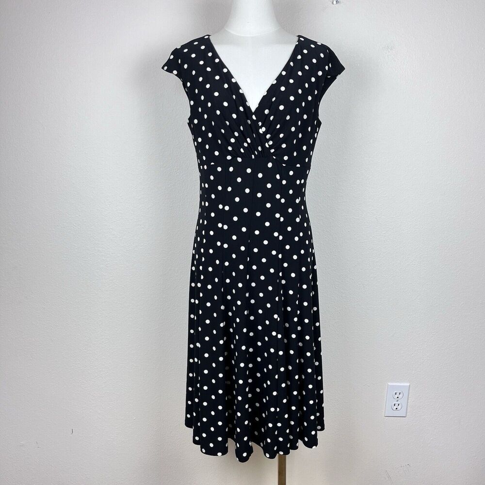 Lauren Ralph Lauren Dress Womens Eight Polka Dot  Jersey Dress Office Secretary